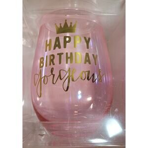 SLANT Party Time Jumbo 30oz. Pink Wine Glass w Gold Accents Happy Birthday